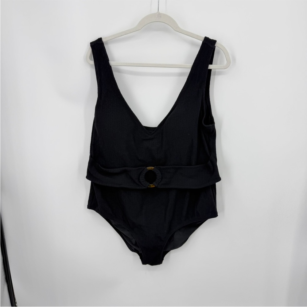 ModCloth ribbed black tortoise ring one piece swimsuit sz 2X plus size